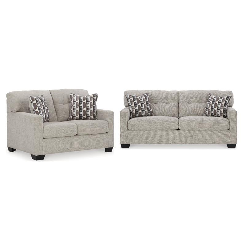 Bowery Hill Loveseat & Sofa Set in Pebble Upholstery with Tufted Back