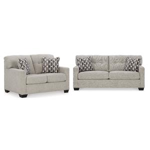 Bowery Hill Loveseat & Sofa Set in Pebble Upholstery with Tufted Back