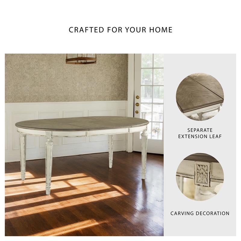 Bowery Hill French Country Dining Set for 8 in Chipped White Wood