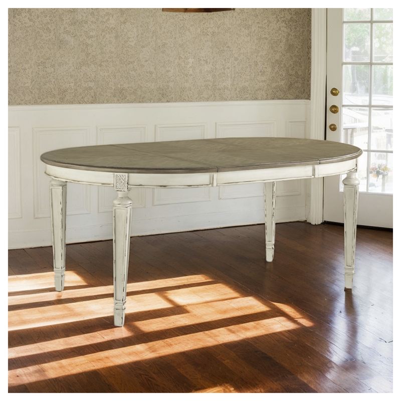 Bowery Hill French Country Dining Set for 8 in Chipped White Wood