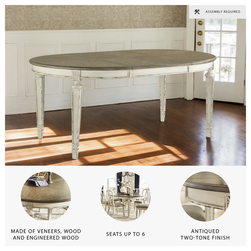 Bowery Hill French Country Dining Set for 8 in Chipped White Wood