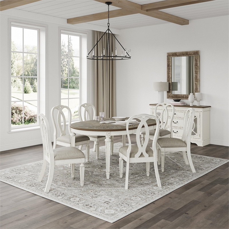 Bowery Hill French Country Dining Set for 8 in Chipped White Wood
