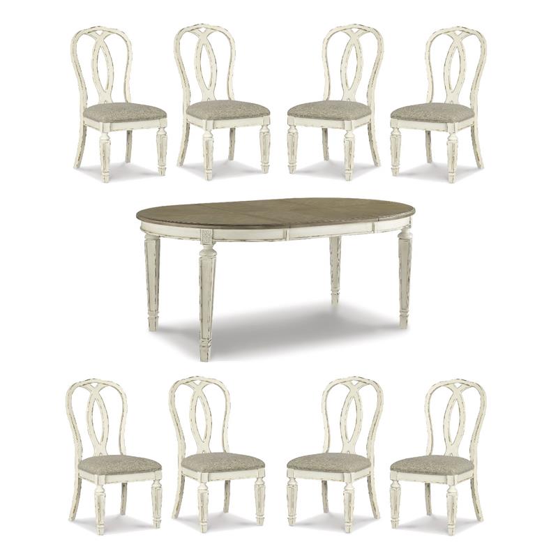 Bowery Hill French Country Dining Set for 8 in Chipped White Wood