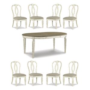 Bowery Hill French Country Dining Set for 8 in Chipped White Wood