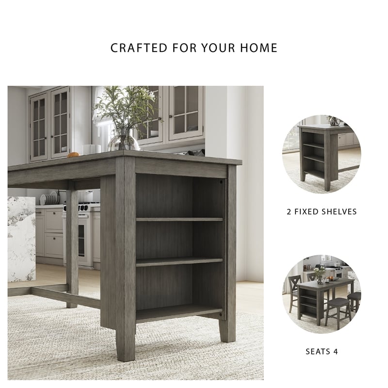 Bowery Hill 3-Piece Solid Acacia Wood Gray Counter Height Dining Set