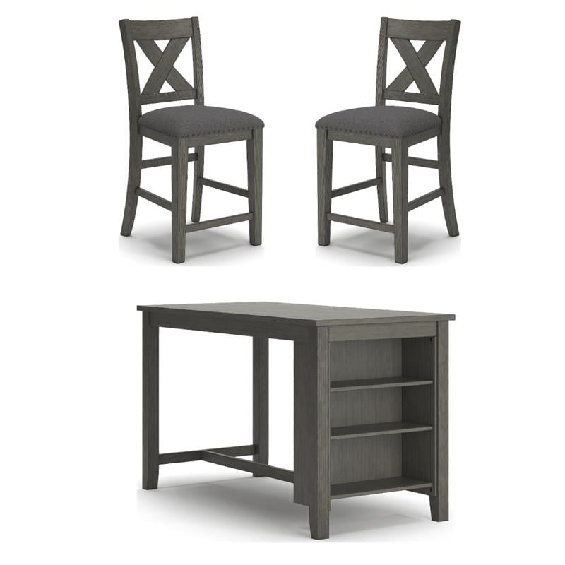 Bowery Hill 3-Piece Solid Acacia Wood Gray Counter Height Dining Set
