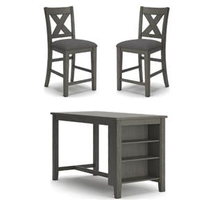 Bowery Hill 3-Piece Solid Acacia Wood Gray Counter Height Dining Set