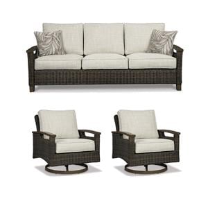 Bowery Hill Wicker Patio Set with 2 Swivel Chairs and Sofa in Medium Brown