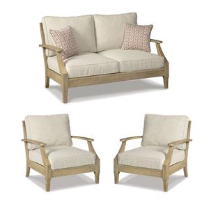 Bowery Hill Outdoor Patio Set of 2 Arm Chairs and Loveseat in Beige