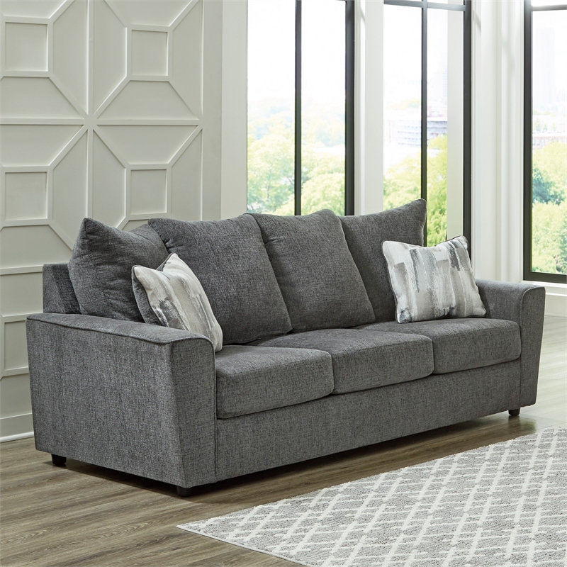Bowery Hill Fabric Sofa and Loveseat Set in Gray Polyester