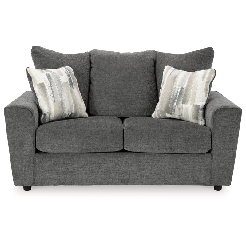 Bowery Hill Fabric Sofa and Loveseat Set in Gray Polyester