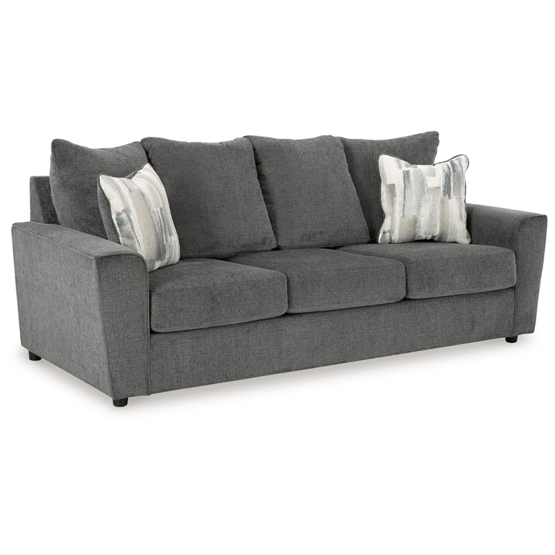 Bowery Hill Fabric Sofa and Loveseat Set in Gray Polyester