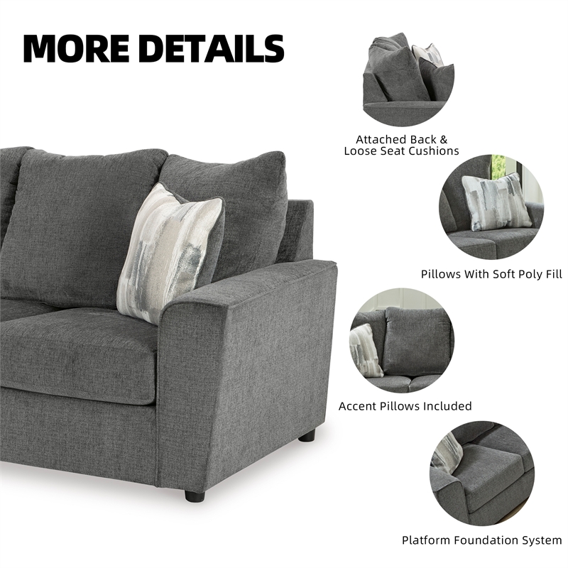 Bowery Hill Fabric Sofa and Loveseat Set in Gray Polyester