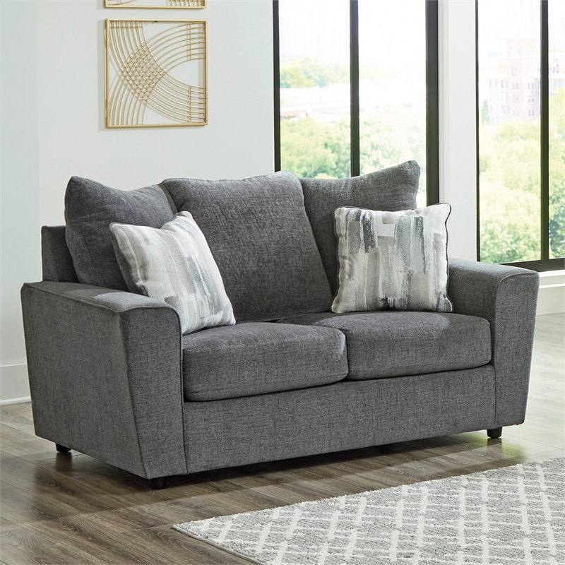 Bowery Hill Fabric Sofa and Loveseat Set in Gray Polyester
