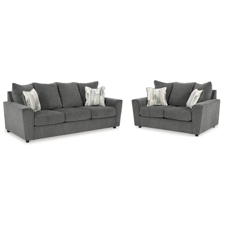 Bowery Hill Fabric Sofa and Loveseat Set in Gray Polyester