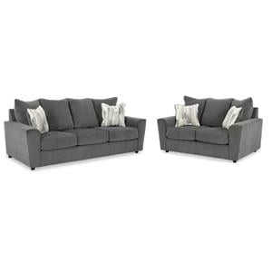 Bowery Hill Fabric Sofa and Loveseat Set in Gray Polyester