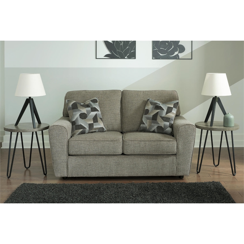 Bowery Hill Living Room Set of Sofa & Loveseat in Light Gray Fabric