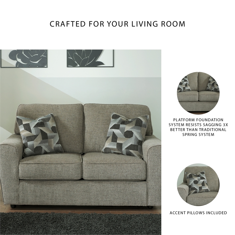 Bowery Hill Living Room Set of Sofa & Loveseat in Light Gray Fabric