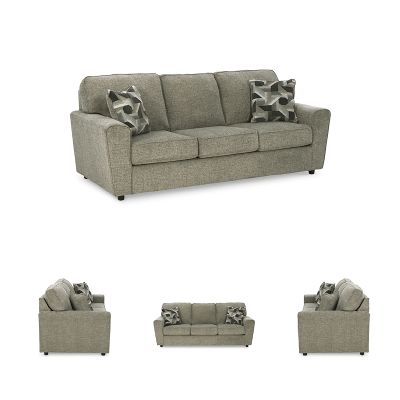 Bowery Hill Living Room Set of Sofa & Loveseat in Light Gray Fabric
