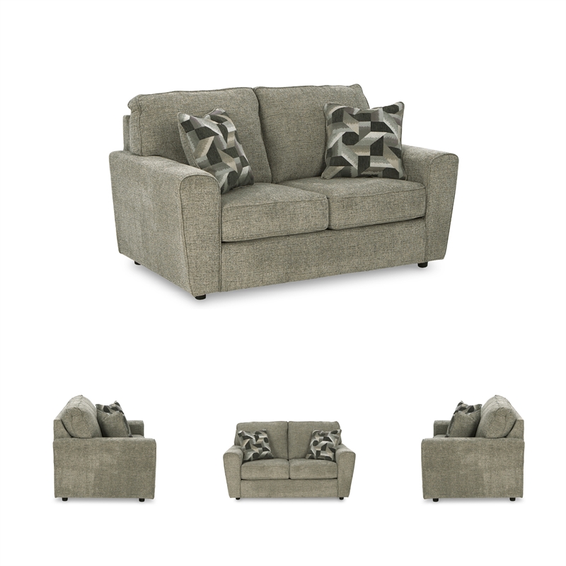 Bowery Hill Living Room Set of Sofa & Loveseat in Light Gray Fabric