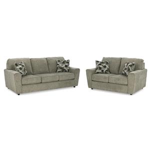 Bowery Hill Living Room Set of Sofa & Loveseat in Light Gray Fabric