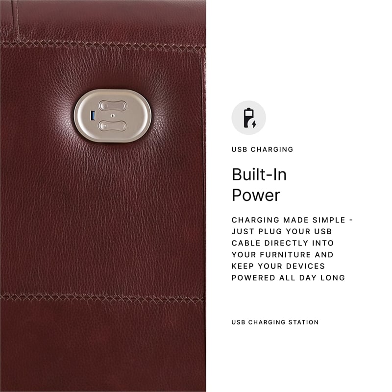 Bowery Hill Power Reclining Sofa & Loveseat Set in Garnet Red Leather