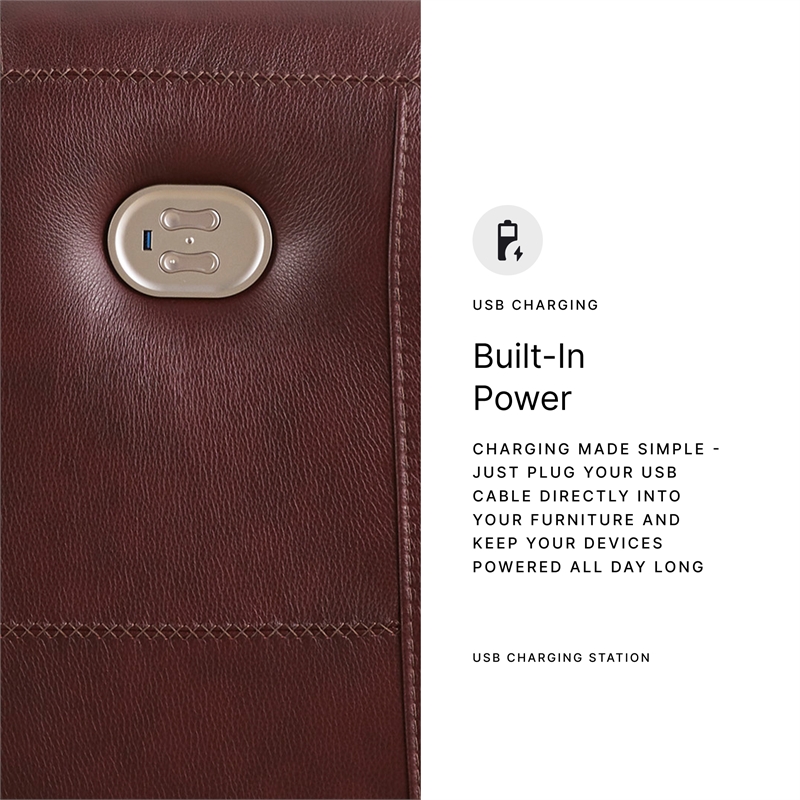 Bowery Hill Power Reclining Sofa & Loveseat Set in Garnet Red Leather