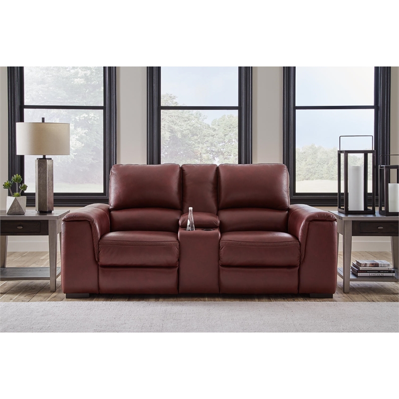 Bowery Hill Power Reclining Sofa & Loveseat Set in Garnet Red Leather