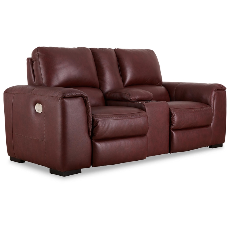 Bowery Hill Power Reclining Sofa & Loveseat Set in Garnet Red Leather