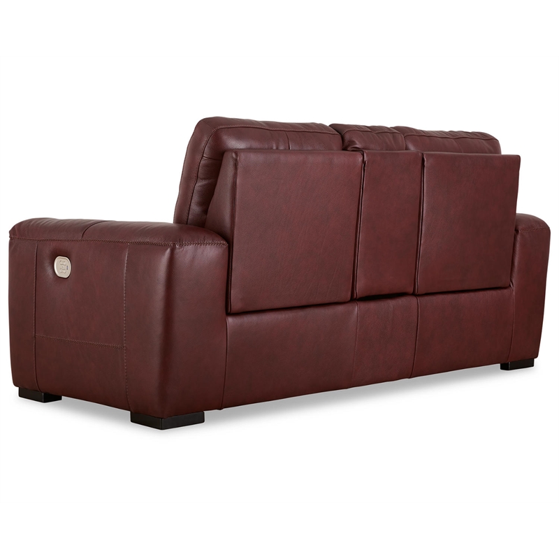 Bowery Hill Power Reclining Sofa & Loveseat Set in Garnet Red Leather