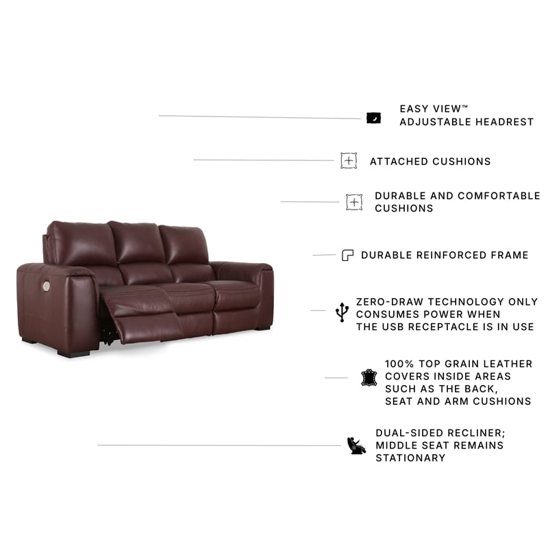 Bowery Hill Power Reclining Sofa & Loveseat Set in Garnet Red Leather