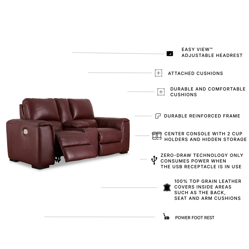 Bowery Hill Power Reclining Sofa & Loveseat Set in Garnet Red Leather