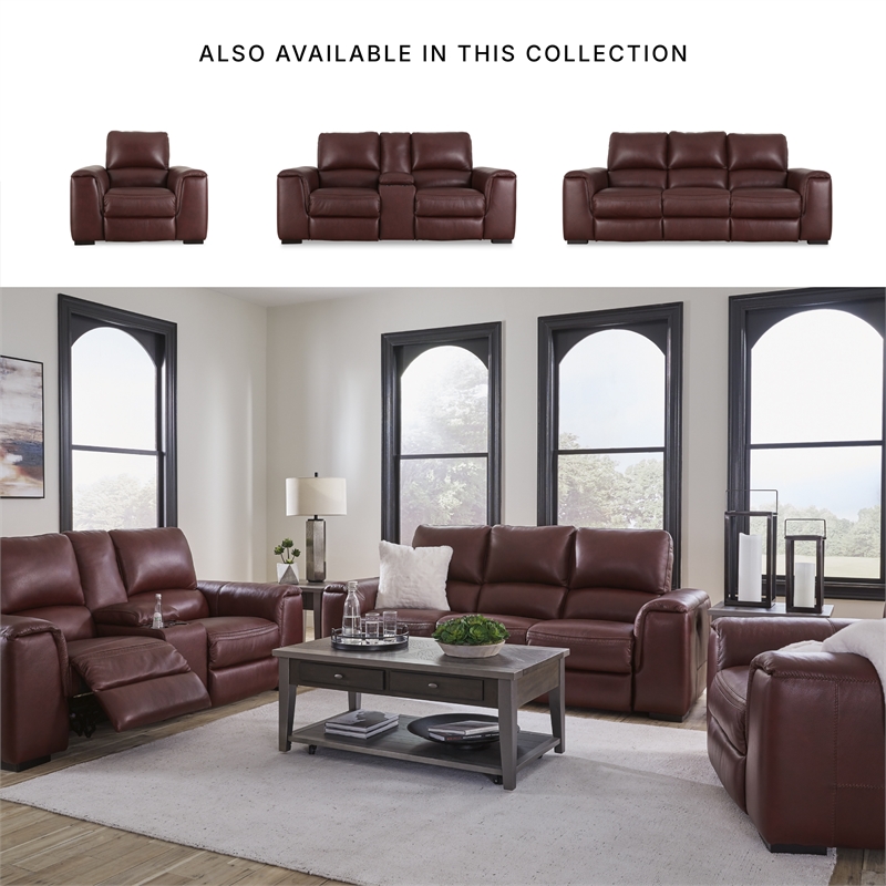 Bowery Hill Power Reclining Sofa & Loveseat Set in Garnet Red Leather