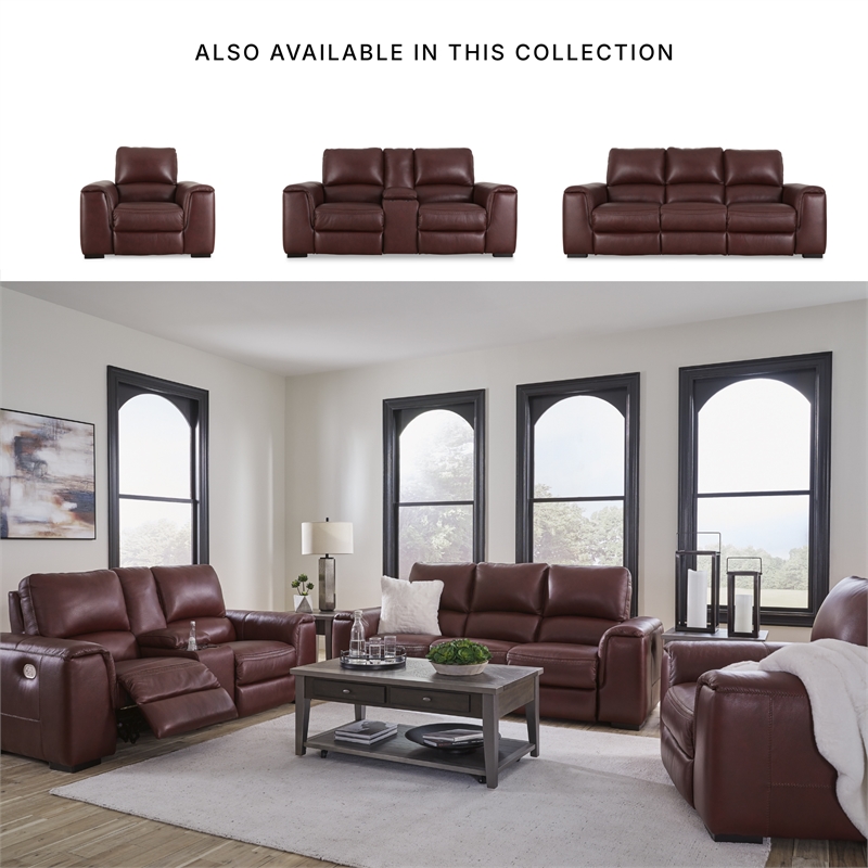 Bowery Hill Power Reclining Sofa & Loveseat Set in Garnet Red Leather