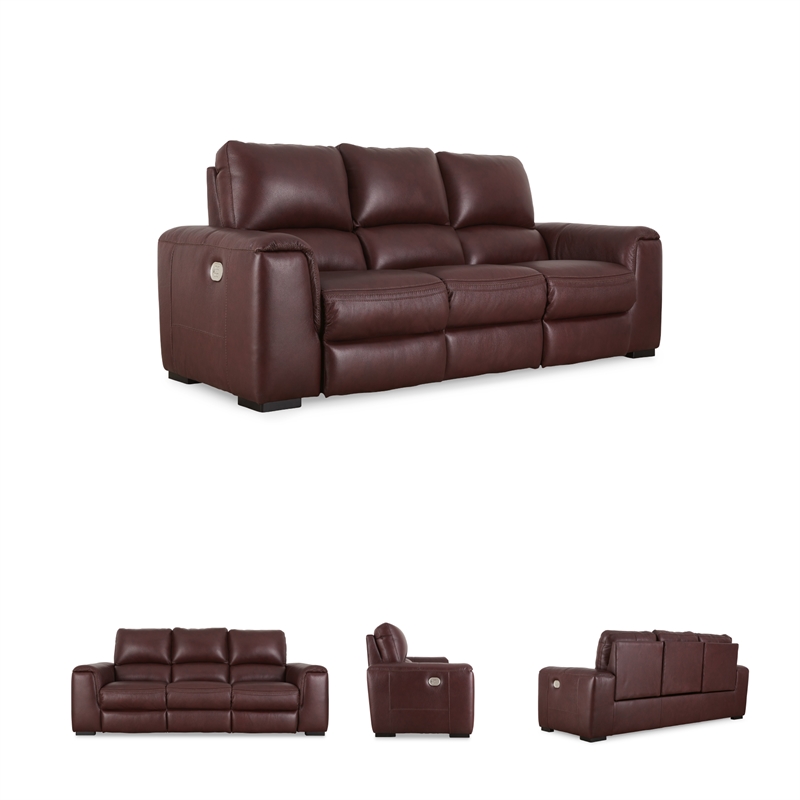 Bowery Hill Power Reclining Sofa & Loveseat Set in Garnet Red Leather