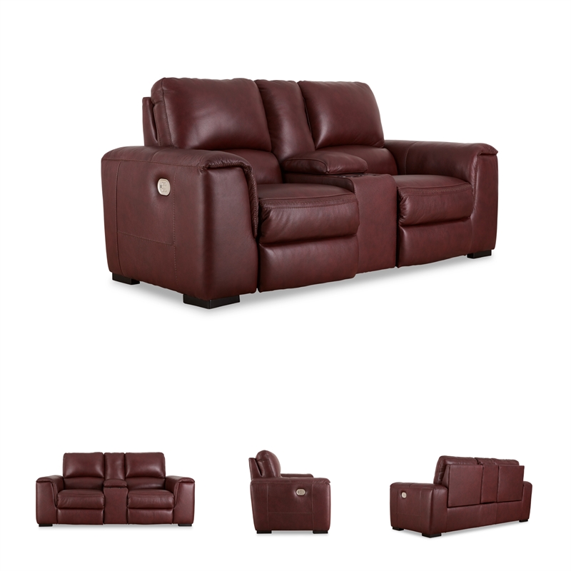 Bowery Hill Power Reclining Sofa & Loveseat Set in Garnet Red Leather