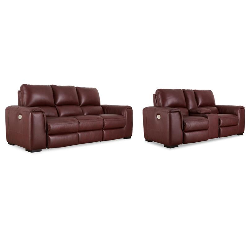 Bowery Hill Power Reclining Sofa & Loveseat Set in Garnet Red Leather
