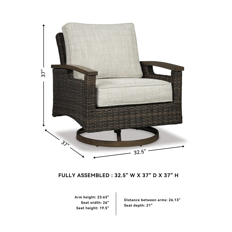 Bowery Hill Outdoor Patio Set of Swivel Chairs & Fire Pit Table in Medium Brown