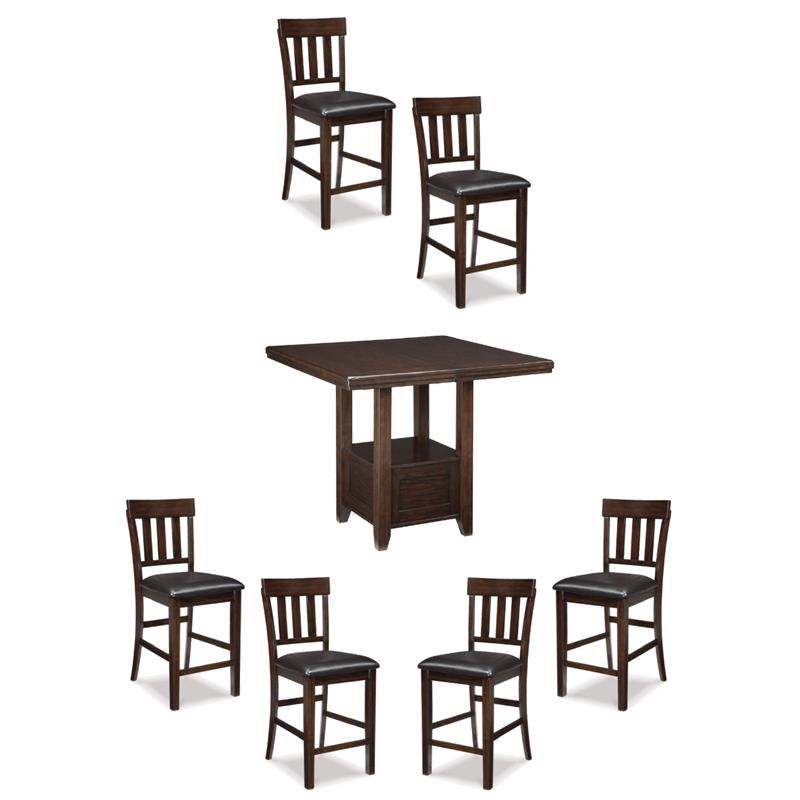 Bowery Hill Counter Height Dining Set of Table & 6 Stools in Dark Brown