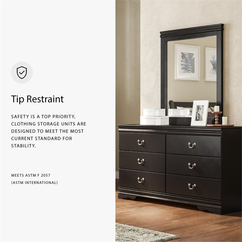 Bowery Hill 2-Pc Set of Double Dresser & Queen Sleigh Headboard in Black