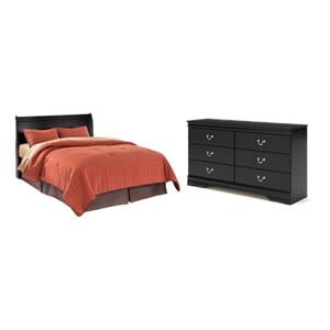 Bowery Hill 2-Pc Set of Double Dresser & Queen Sleigh Headboard in Black