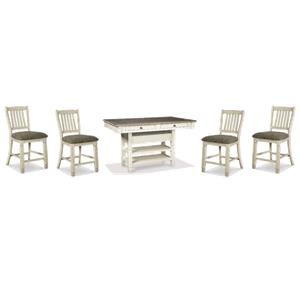 Bowery Hill 5-Pc Counter Height Dining Set in Antique White & Weathered Oak