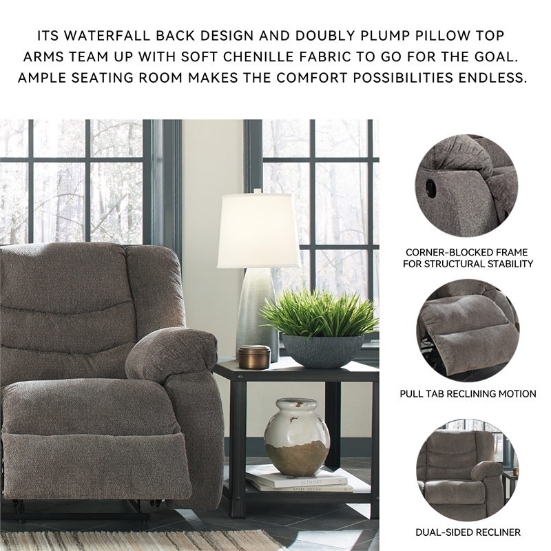 Bowery Hill Reclining Loveseat & Sofa Set in Gray Chenille Fabric