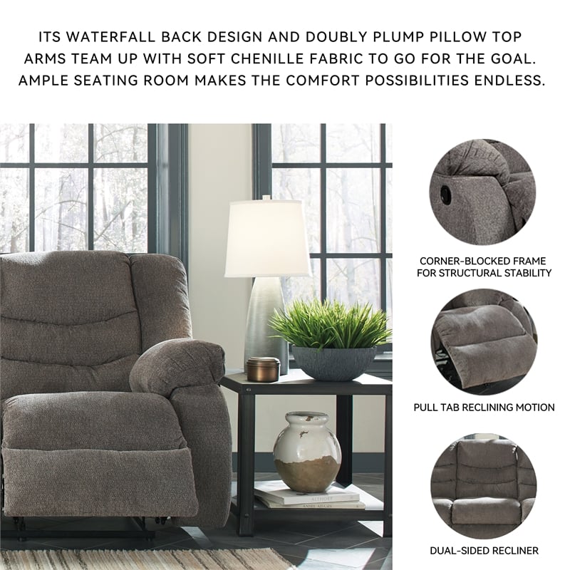 Bowery Hill Reclining Loveseat & Sofa Set in Gray Chenille Fabric