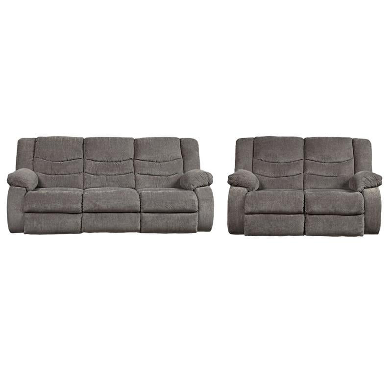 Bowery Hill Reclining Loveseat & Sofa Set in Gray Chenille Fabric
