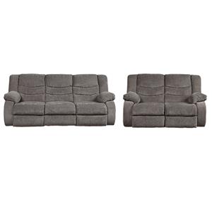Bowery Hill Reclining Loveseat & Sofa Set in Gray Chenille Fabric