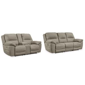 Bowery Hill Reclining Sofa & Loveseat Set in Light Gray Faux Leather