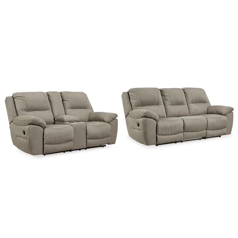 Bowery Hill Reclining Sofa & Loveseat Set in Light Gray Faux Leather