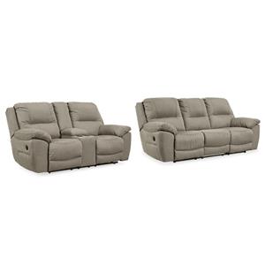 Bowery Hill Reclining Sofa & Loveseat Set in Light Gray Faux Leather