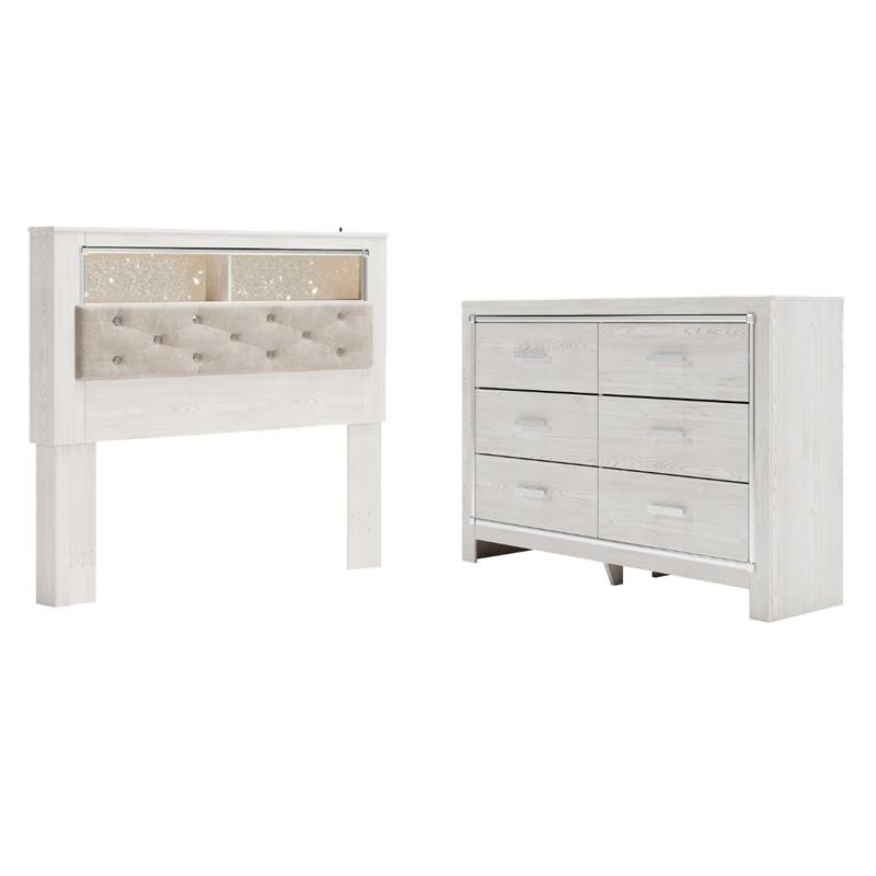 Bowery Hill Queen Upholstered Bookcase Headboard & 6-Drawer Dresser